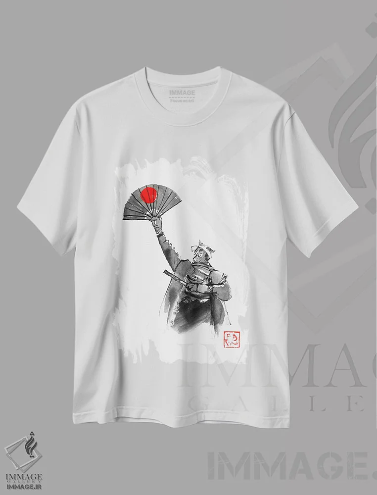 تیشرت سفید طرح دار احترام شوگان، دکور آسیایی اثر پِشان | فروشگاه ایماژ