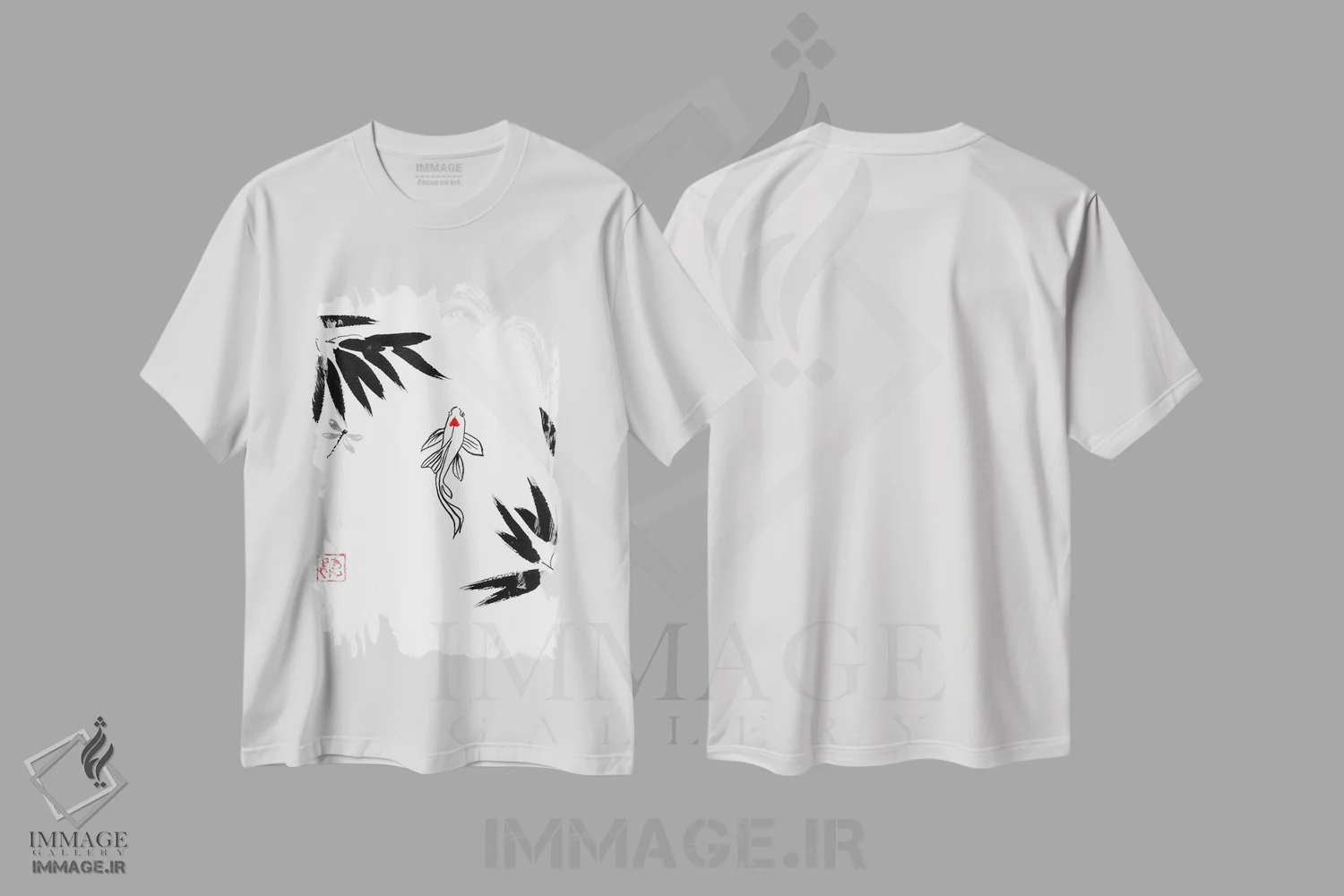 تیشرت سفید طرح دار کوی در آب، دکور آسیایی اثر پِشان | immage.ir