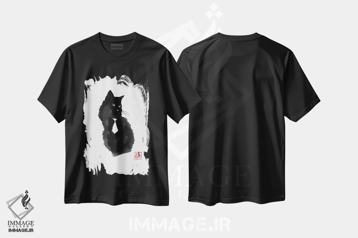 تیشرت مشکی طرح دار کراوات گربه سیاه، مدیوم اثر پِشان | فروشگاه ایماژ
