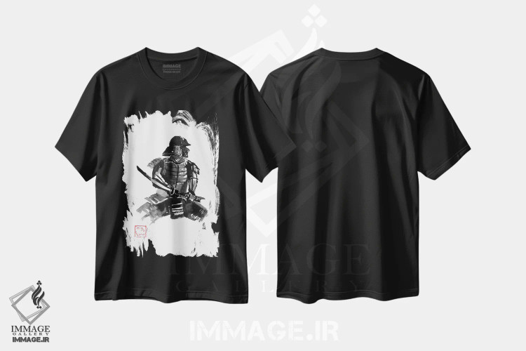 تیشرت مشکی طرح دار سامورایی در زره، دکور آسیایی اثر پِشان | immage.ir
