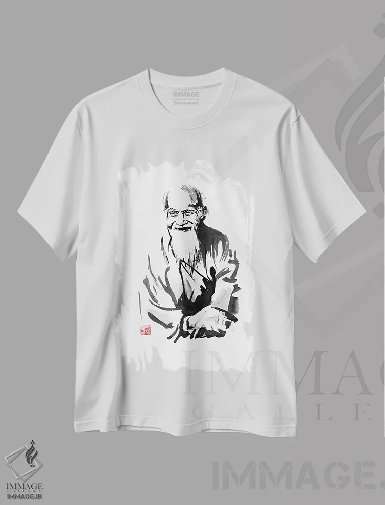 تیشرت سفید طرح دار سنسی V، دکور آسیایی اثر پِشان | immage.ir