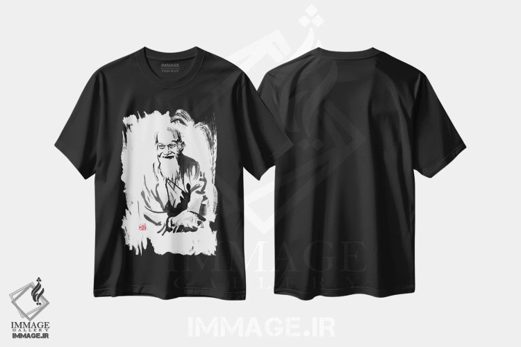 تیشرت مشکی طرح دار سنسی V، دکور آسیایی اثر پِشان | فروشگاه ایماژ