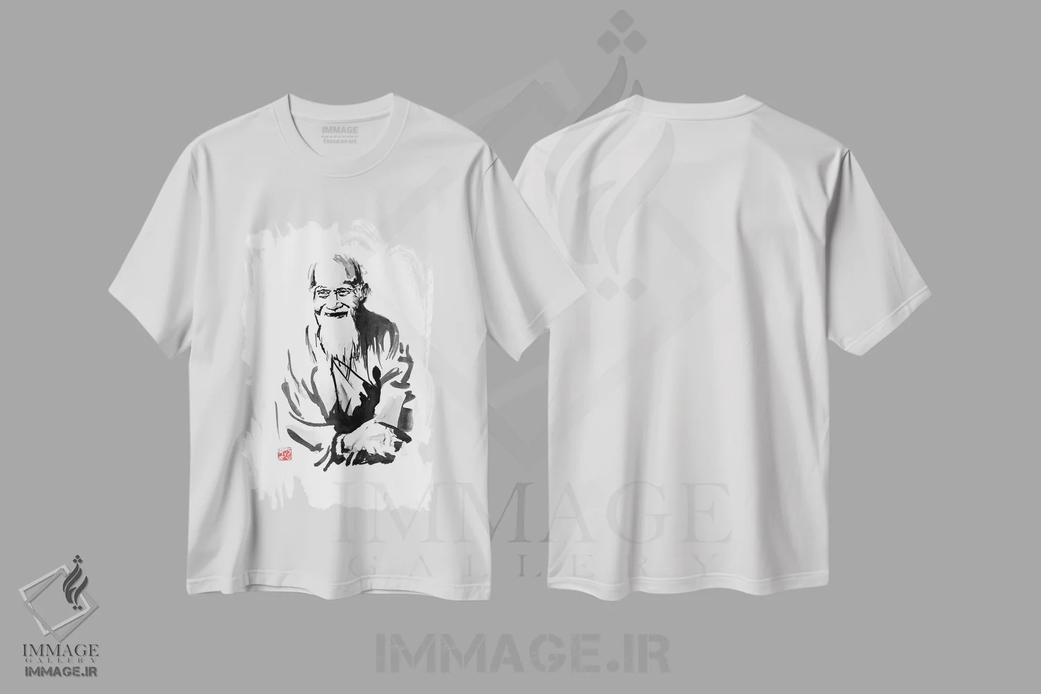تیشرت سفید طرح دار سنسی V، دکور آسیایی اثر پِشان | immage.ir