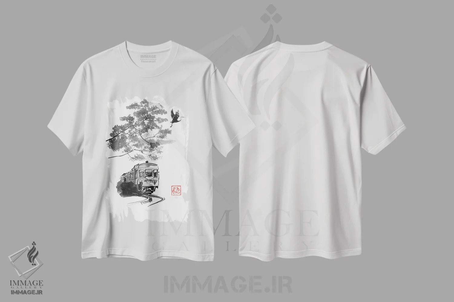 تیشرت سفید طرح دار قطار، لک لک و فوجی، دکور آسیایی اثر پِشان | immage.ir