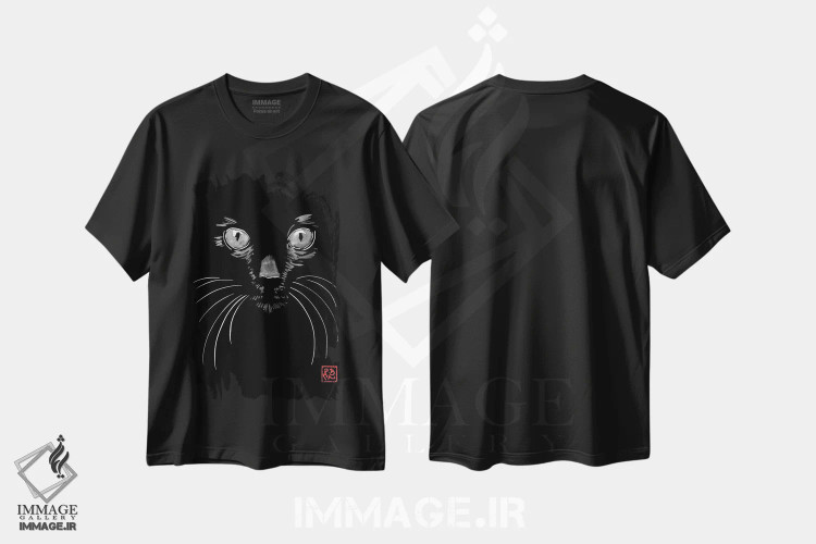 تیشرت مشکی طرح دار گربه سیاه در سیاه، تزئینی اثر پِشان | فروشگاه ایماژ