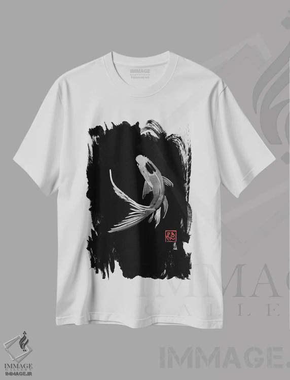 تیشرت سفید طرح دار کوی کرب در سیاه، تزئینی اثر پِشان | immage.ir