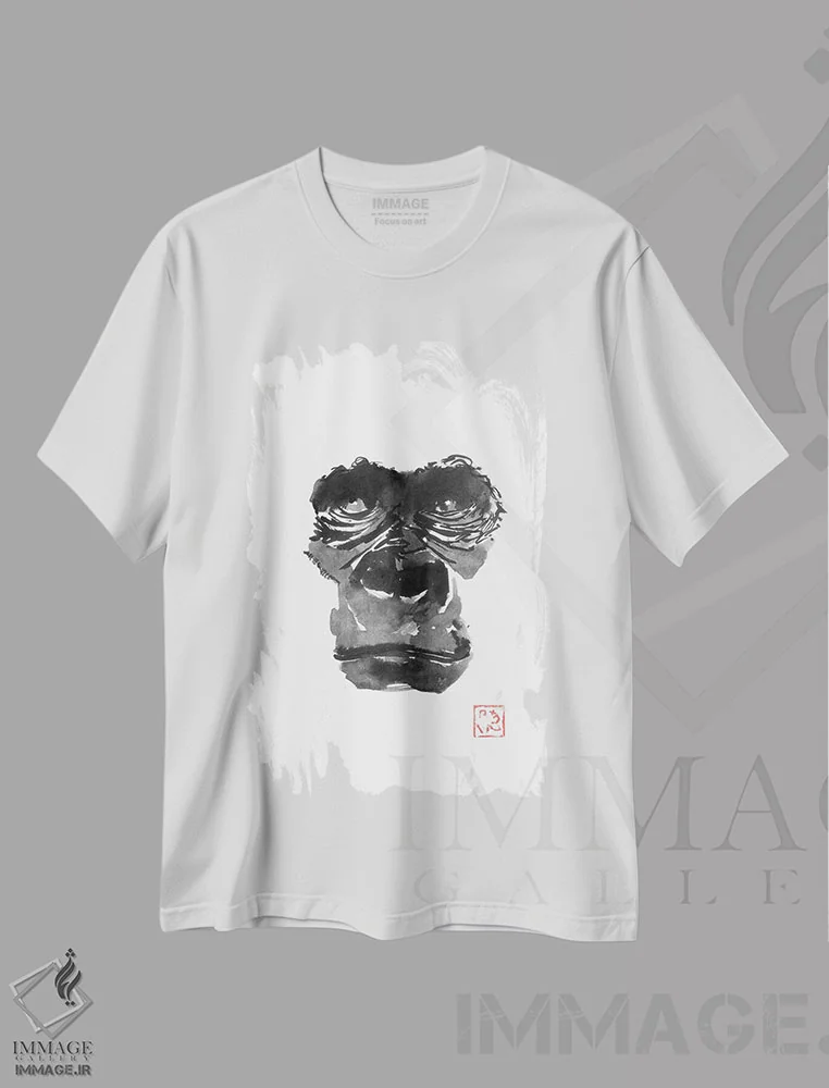 تیشرت سفید طرح دار صورت گوریل، تزئینی اثر پِشان | فروشگاه ایماژ