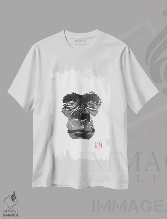 تیشرت سفید طرح دار صورت گوریل، تزئینی اثر پِشان | فروشگاه ایماژ