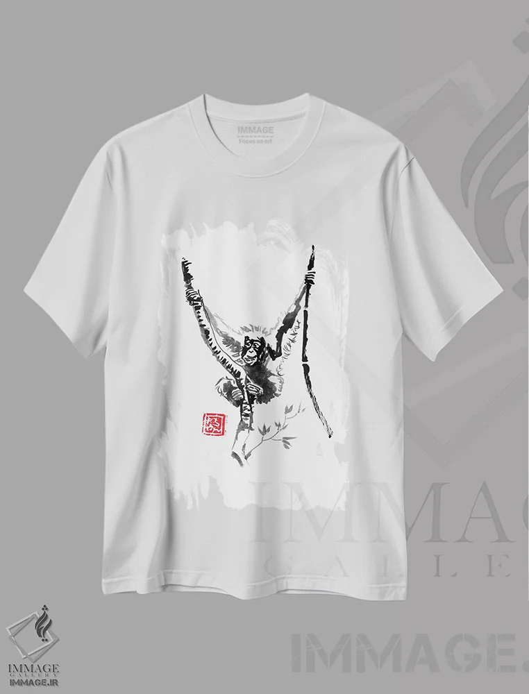 تیشرت سفید طرح دار خانه، هنر تزئینی سیاه و سفید اثر پِشان | فروشگاه ایماژ