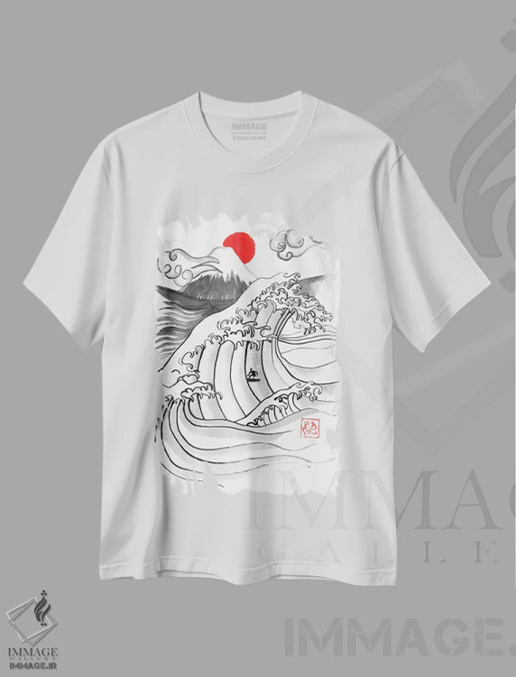 تیشرت سفید طرح دار موج سوار، دکور آسیایی اثر پِشان | immage.ir