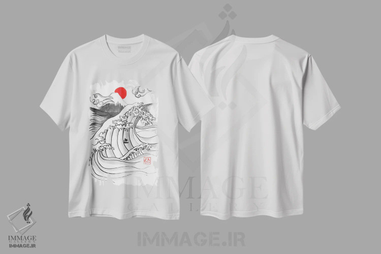 تیشرت سفید طرح دار موج سوار، دکور آسیایی اثر پِشان | immage.ir