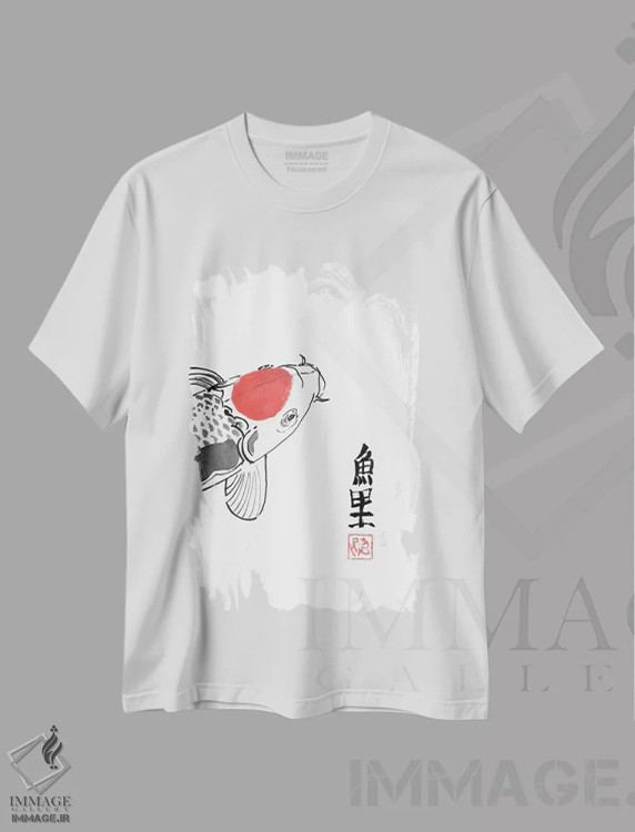 تیشرت سفید طرح دار کوی کرب با لکه قرمز، دکور آسیایی اثر پِشان | فروشگاه ایماژ