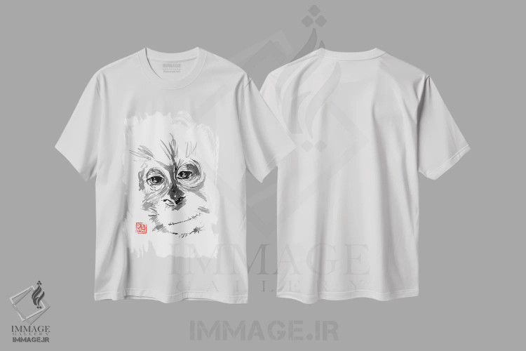 تیشرت سفید طرح دار اورانگوتان بچه، هنر تزئینی سیاه و سفید اثر پِشان | immage.ir