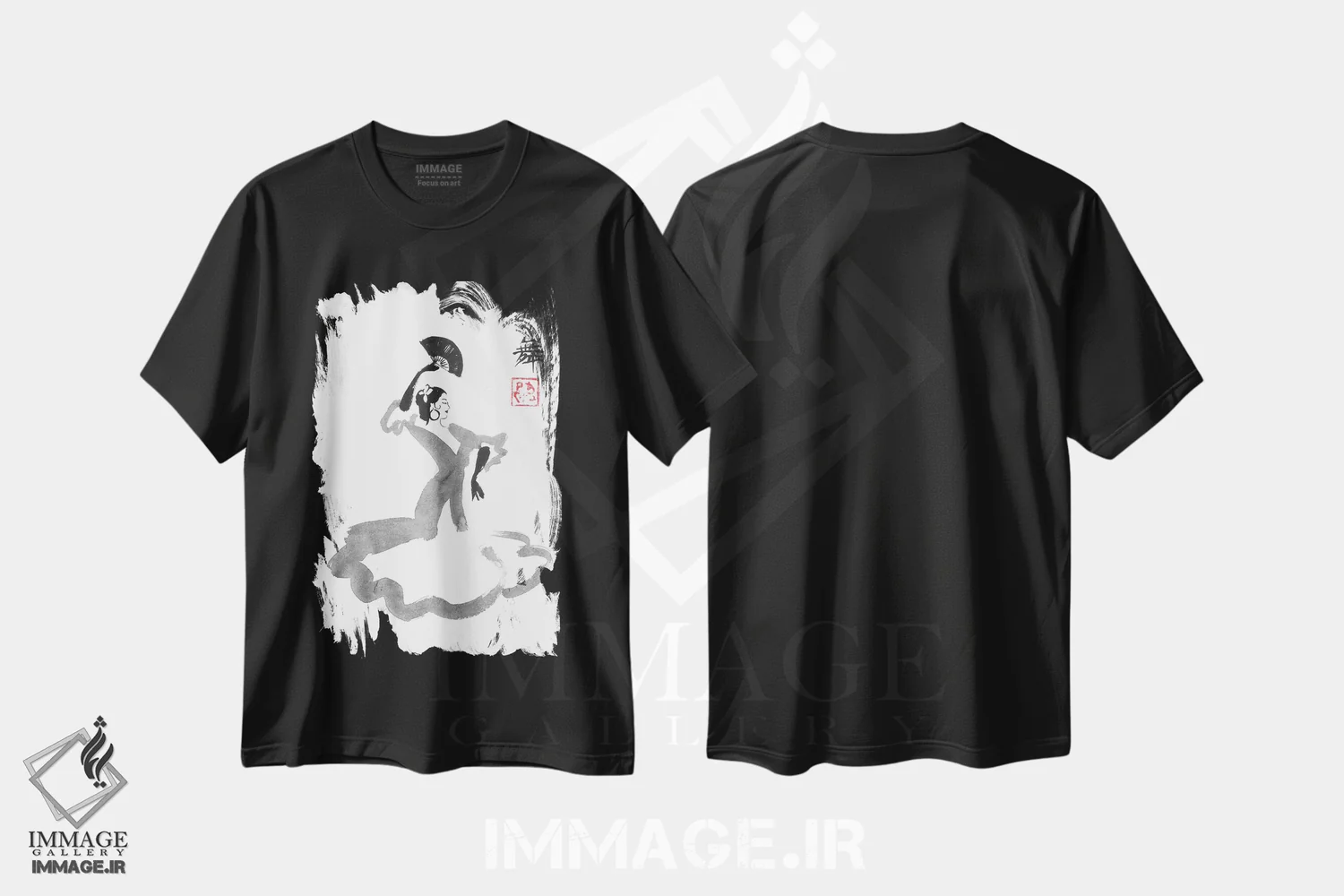 تیشرت مشکی طرح دار رقصنده اسپانیایی، هنر فاخر معاصر اثر پِشان | فروشگاه ایماژ