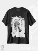 تیشرت مشکی طرح دار سر اسب، هنر تزئینی سیاه و سفید اثر پِشان | فروشگاه ایماژ