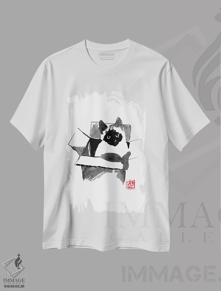 تیشرت سفید طرح دار در جعبه، هنر تزئینی سیاه و سفید اثر پِشان | immage.ir