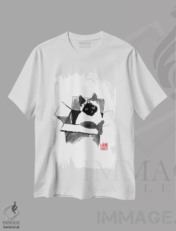 تیشرت سفید طرح دار در جعبه، هنر تزئینی سیاه و سفید اثر پِشان | immage.ir