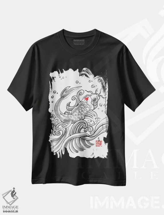 تیشرت مشکی طرح دار کوی ماهی گیری شد، دکور آسیایی اثر پِشان | immage.ir