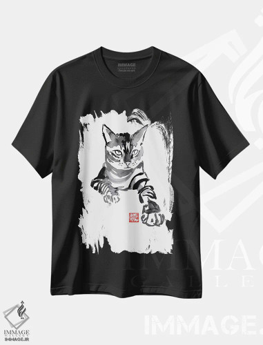 تیشرت مشکی طرح دار نصب شده، هنر تزئینی سیاه و سفید اثر پِشان | فروشگاه ایماژ