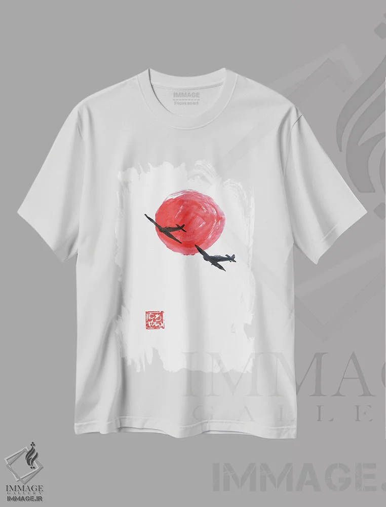 تیشرت سفید طرح دار کامیکازه، دکور آسیایی اثر پِشان | فروشگاه ایماژ
