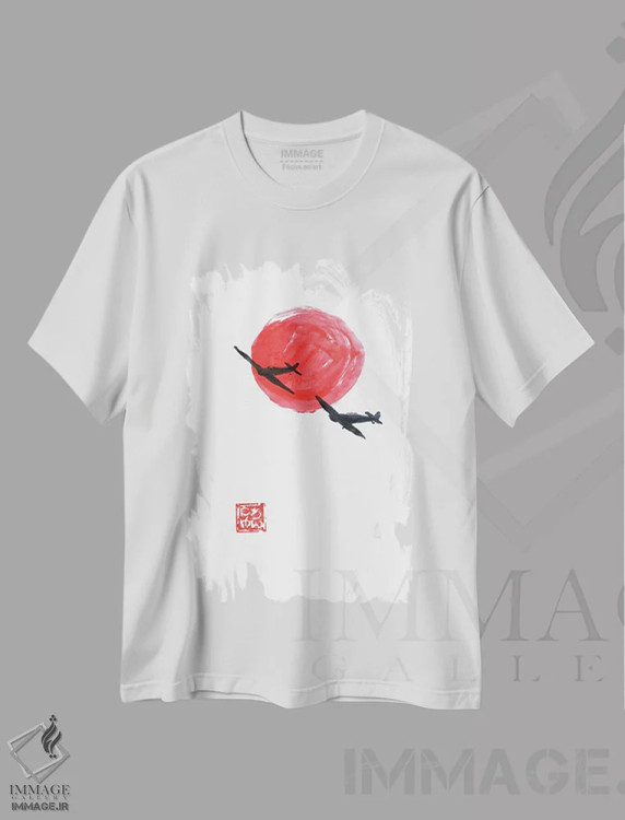 تیشرت سفید طرح دار کامیکازه، دکور آسیایی اثر پِشان | فروشگاه ایماژ