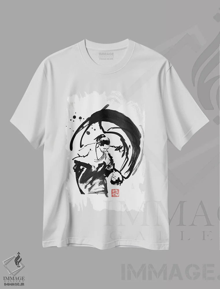 تیشرت سفید طرح دار لو، دکور آسیایی اثر پِشان | فروشگاه ایماژ