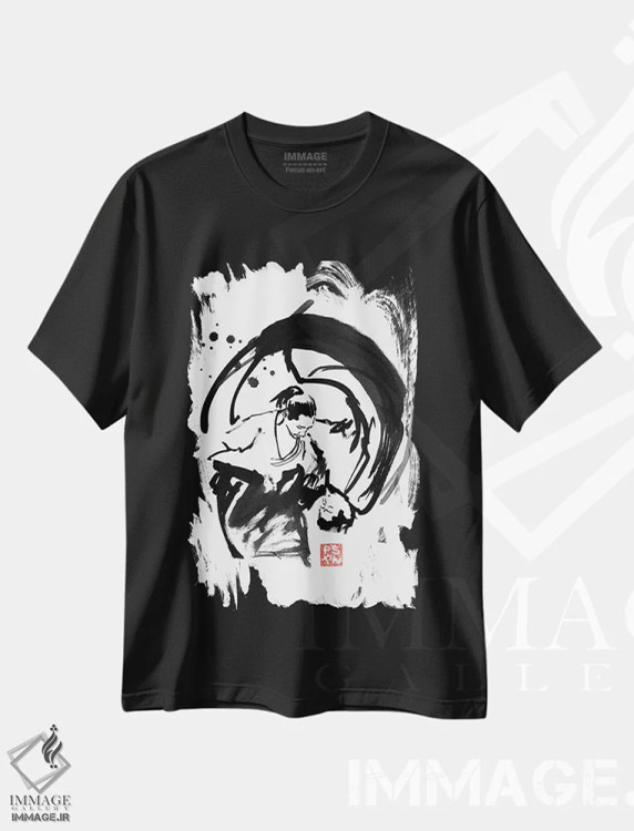 تیشرت مشکی طرح دار لو، دکور آسیایی اثر پِشان | immage.ir