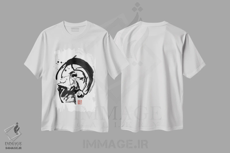 تیشرت سفید طرح دار لو، دکور آسیایی اثر پِشان | فروشگاه ایماژ