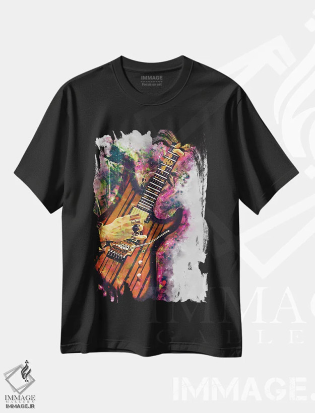 تیشرت مشکی طرح دار گیتار برقی سینایستر گیتس، هنر دیجیتال اثر پاپ کالت پوسترز | فروشگاه ایماژ