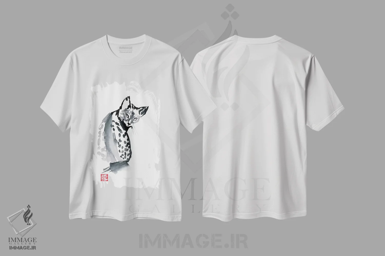 تیشرت سفید طرح دار گربه پلنگی، هنر تزئینی سیاه و سفید اثر پِشان | immage.ir