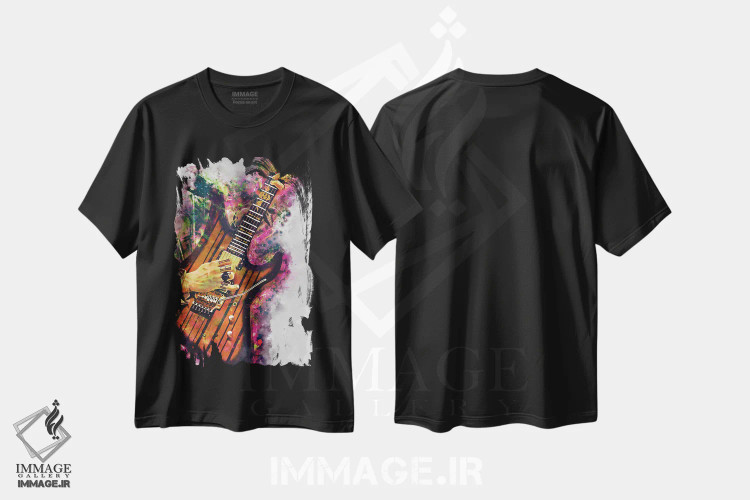تیشرت مشکی طرح دار گیتار برقی سینایستر گیتس، هنر دیجیتال اثر پاپ کالت پوسترز | فروشگاه ایماژ