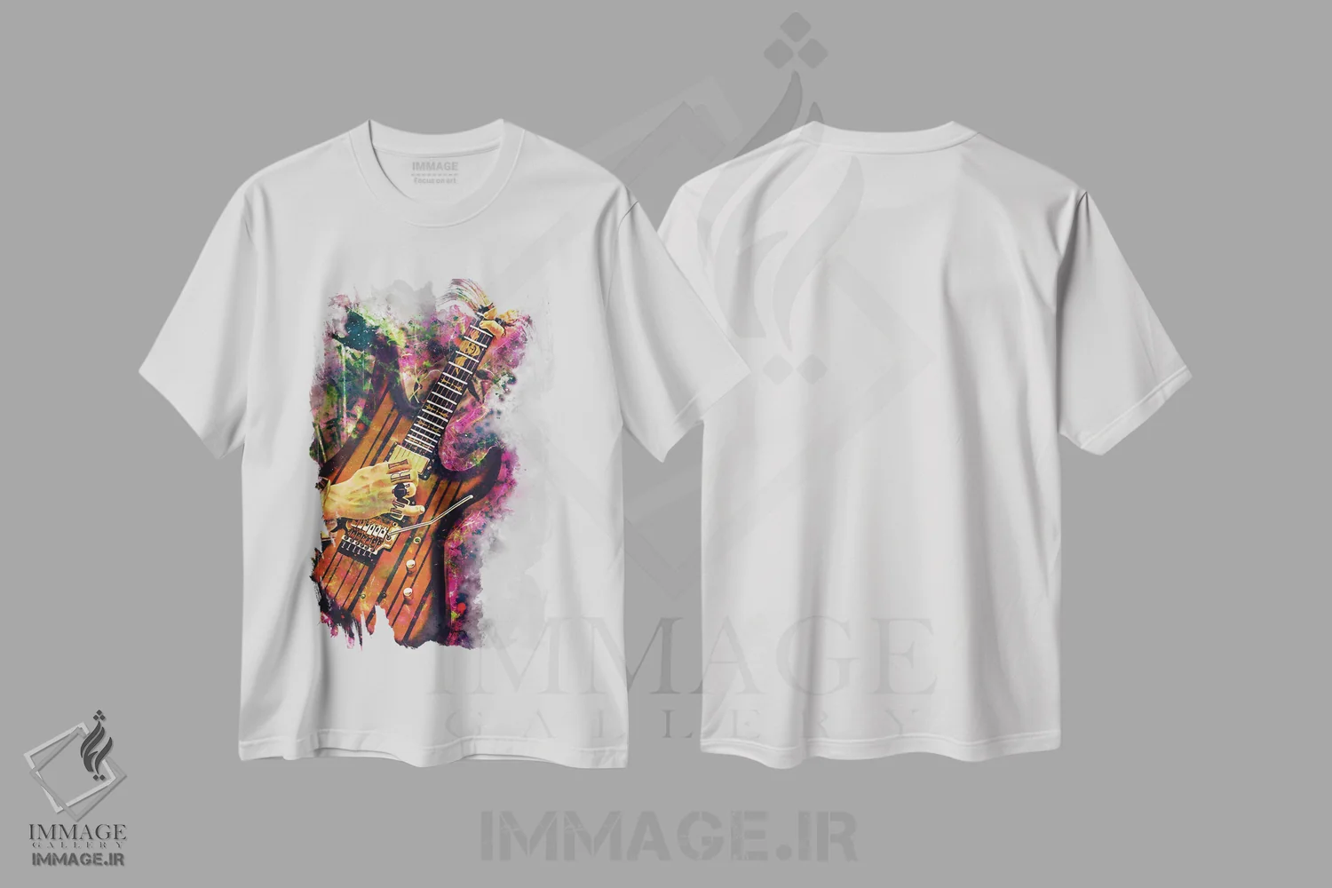 تیشرت سفید طرح دار گیتار برقی سینایستر گیتس، هنر دیجیتال اثر پاپ کالت پوسترز | immage.ir