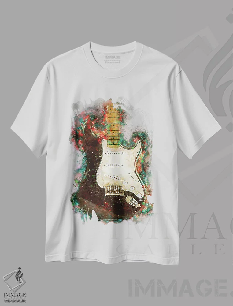 تیشرت سفید طرح دار گیتار برقی بلکی اریک کلپتون، هنر دیجیتال اثر پاپ کالت پوسترز | فروشگاه ایماژ