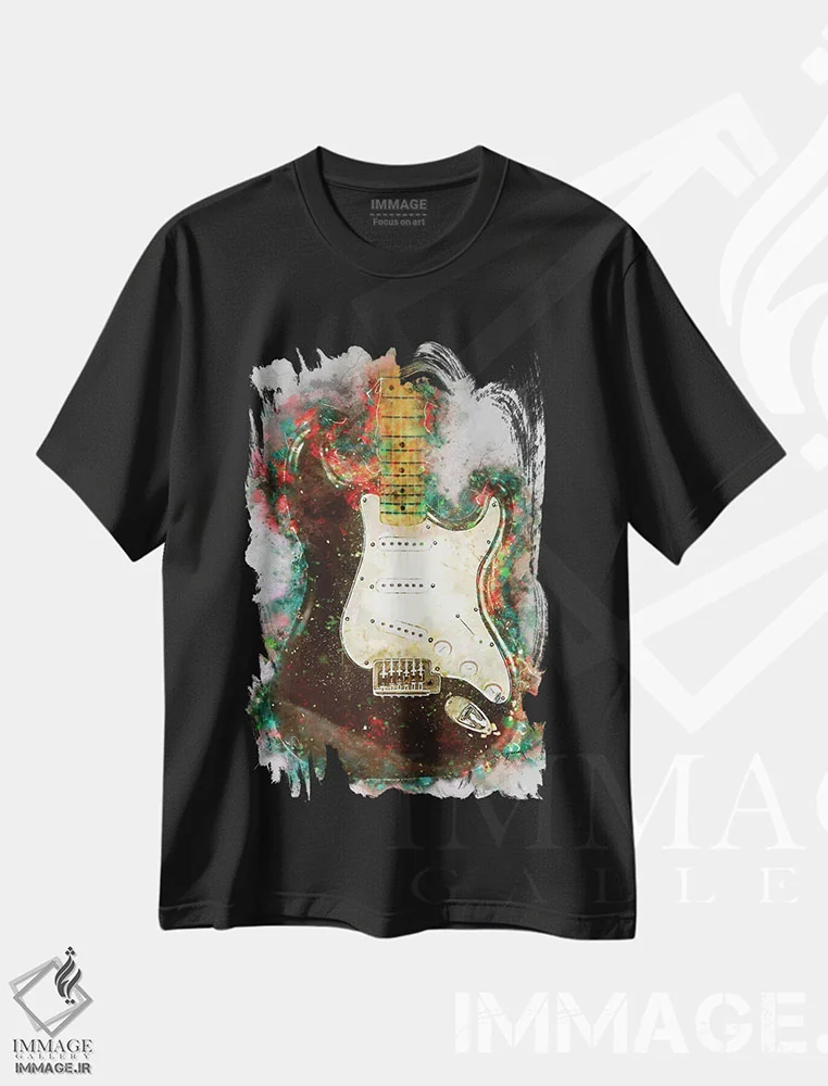 تیشرت مشکی طرح دار گیتار برقی بلکی اریک کلپتون، هنر دیجیتال اثر پاپ کالت پوسترز | immage.ir