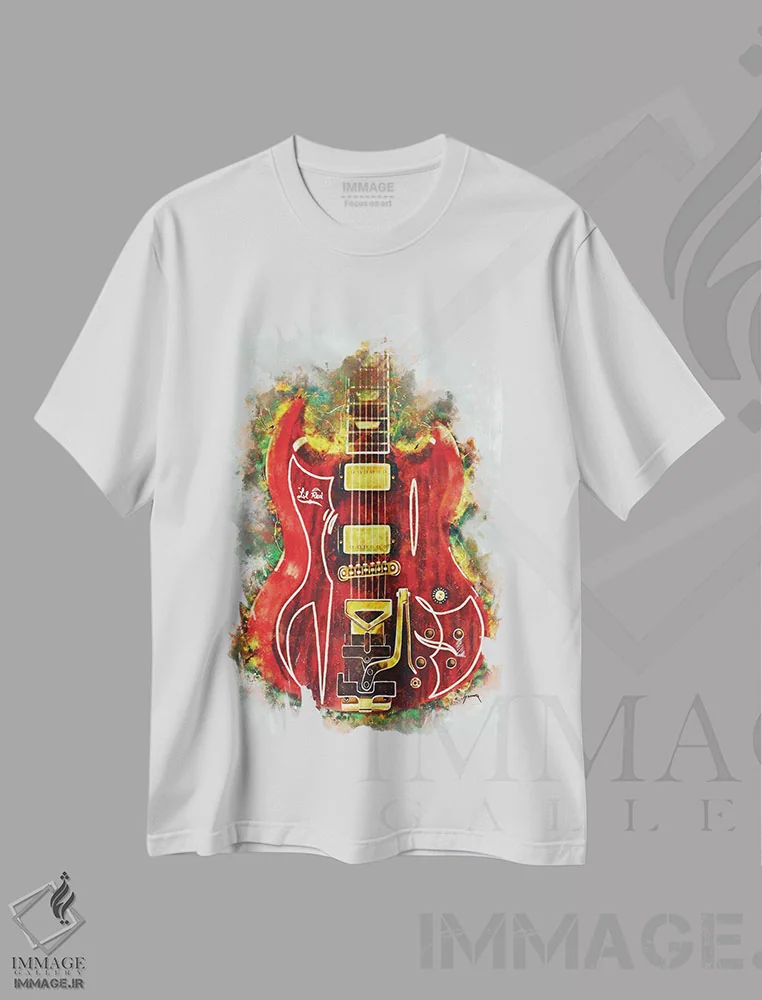 تیشرت سفید طرح دار گیتار لیل رد بیلی گیبونز، مدیوم اثر پاپ کالت پوسترز | فروشگاه ایماژ