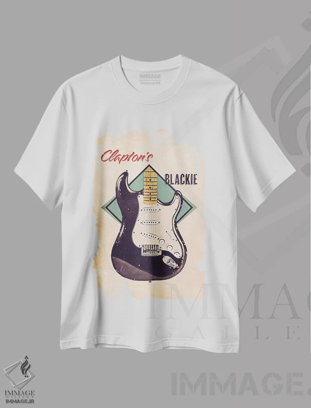 تیشرت سفید طرح دار گیتار رتو بلکی اریک کلپتون، تزئینی اثر پاپ کالت پوسترز | فروشگاه ایماژ
