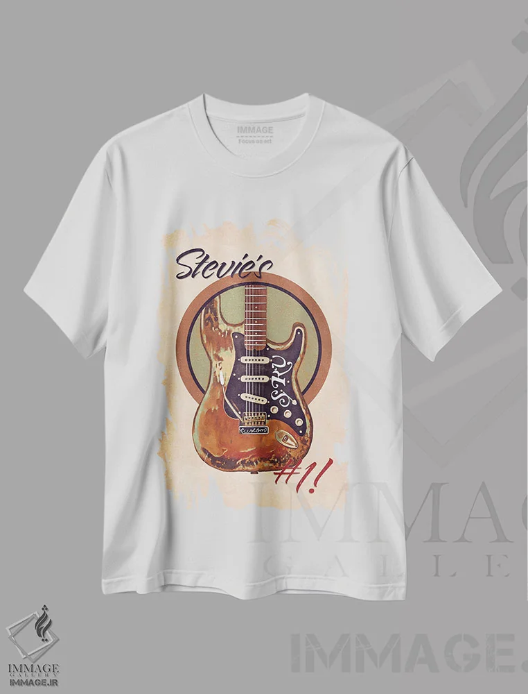 تیشرت سفید طرح دار گیتار رتو استیوی ری واگن، تزئینی اثر پاپ کالت پوسترز | immage.ir