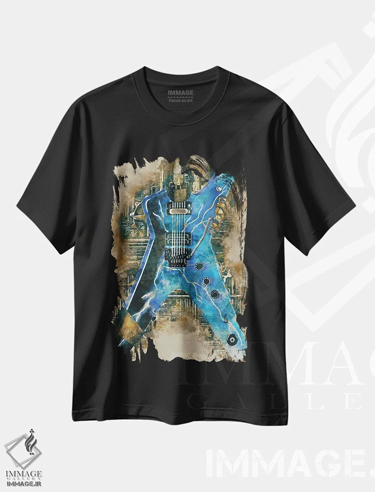 تیشرت مشکی طرح دار گیتار استیم پانک دایمبگ دارل، تزئینی اثر پاپ کالت پوسترز | فروشگاه ایماژ