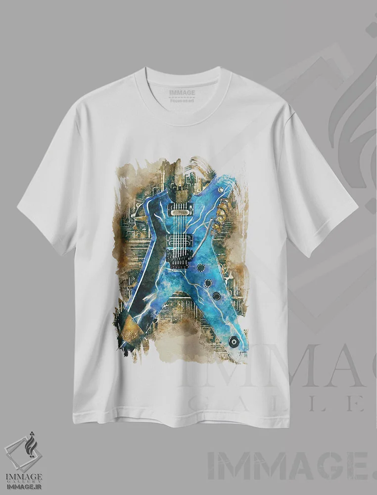 تیشرت سفید طرح دار گیتار استیم پانک دایمبگ دارل، تزئینی اثر پاپ کالت پوسترز | immage.ir