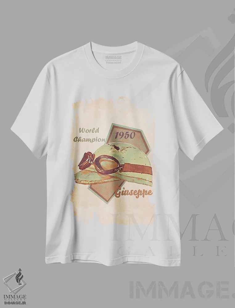 تیشرت سفید طرح دار کلاه ایمنی رتو جوزپه فاریانا، تزئینی اثر پاپ کالت پوسترز | فروشگاه ایماژ