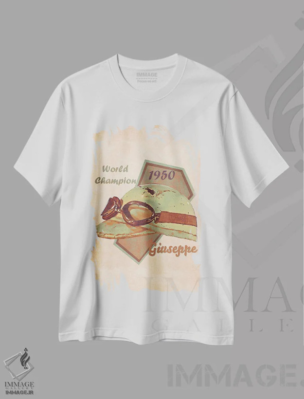 تیشرت سفید طرح دار کلاه ایمنی رتو جوزپه فاریانا، تزئینی اثر پاپ کالت پوسترز | فروشگاه ایماژ