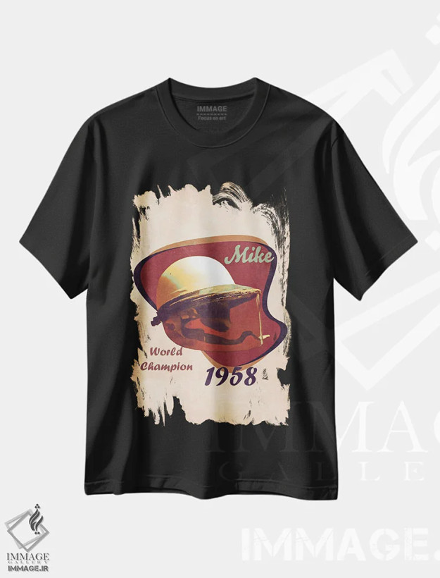 تیشرت مشکی طرح دار کلاه ایمنی رتو مایک هاوثورن، تزئینی اثر پاپ کالت پوسترز | فروشگاه ایماژ