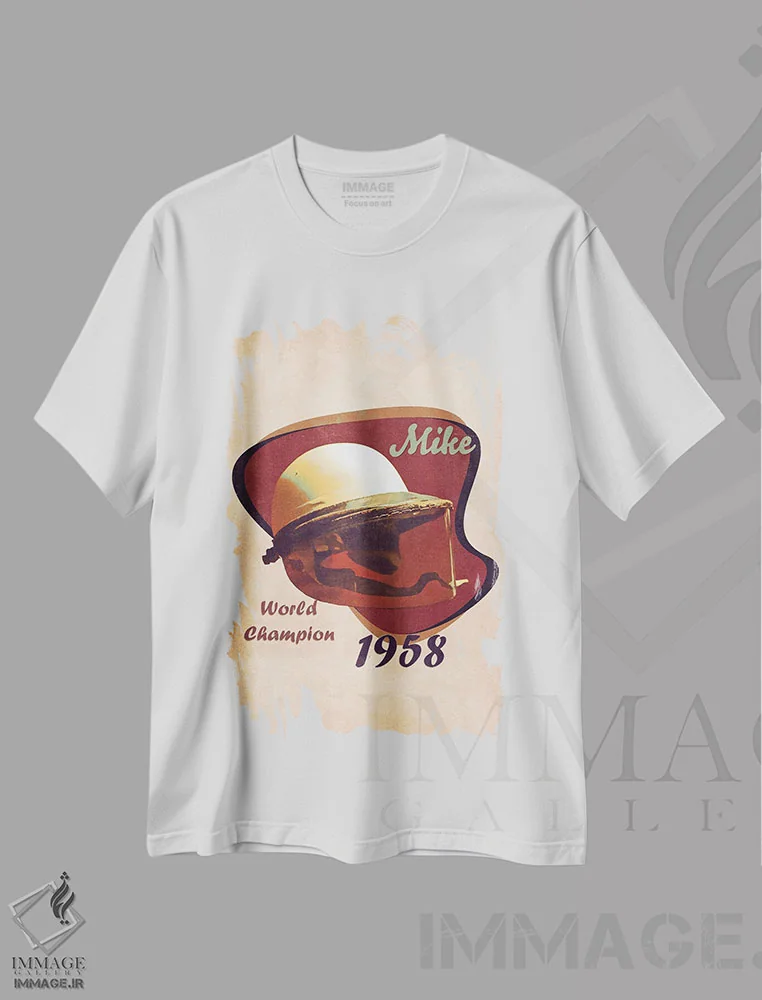 تیشرت سفید طرح دار کلاه ایمنی رتو مایک هاوثورن، تزئینی اثر پاپ کالت پوسترز | immage.ir