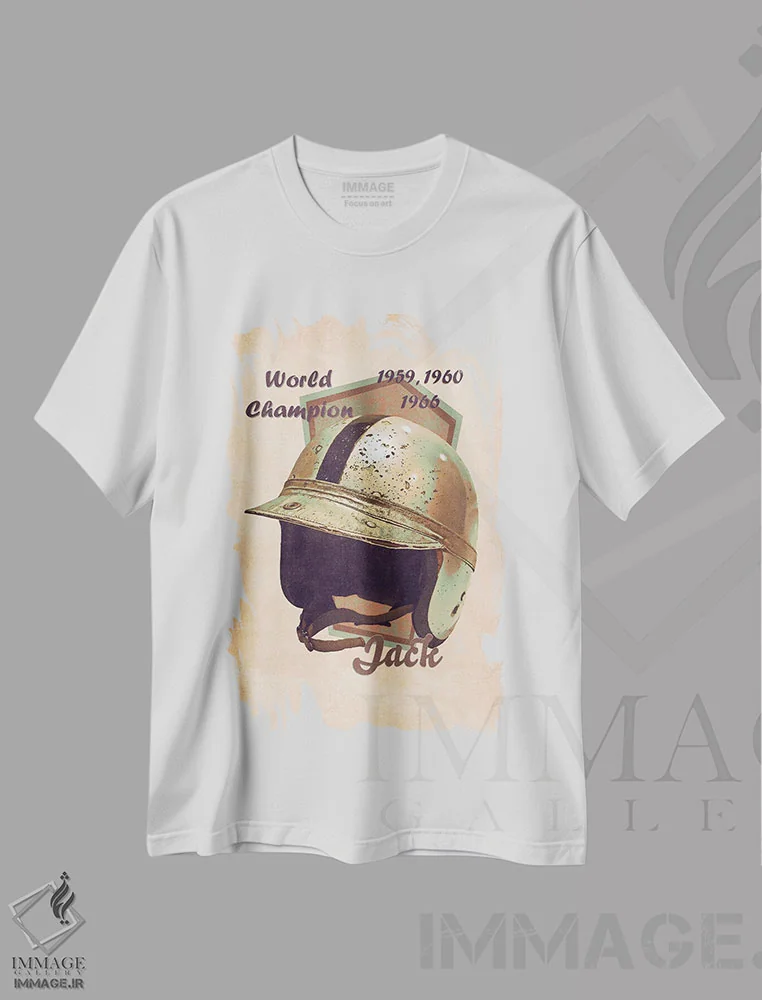 تیشرت سفید طرح دار کلاه ایمنی رتو جک برابهم، تزئینی اثر پاپ کالت پوسترز | فروشگاه ایماژ