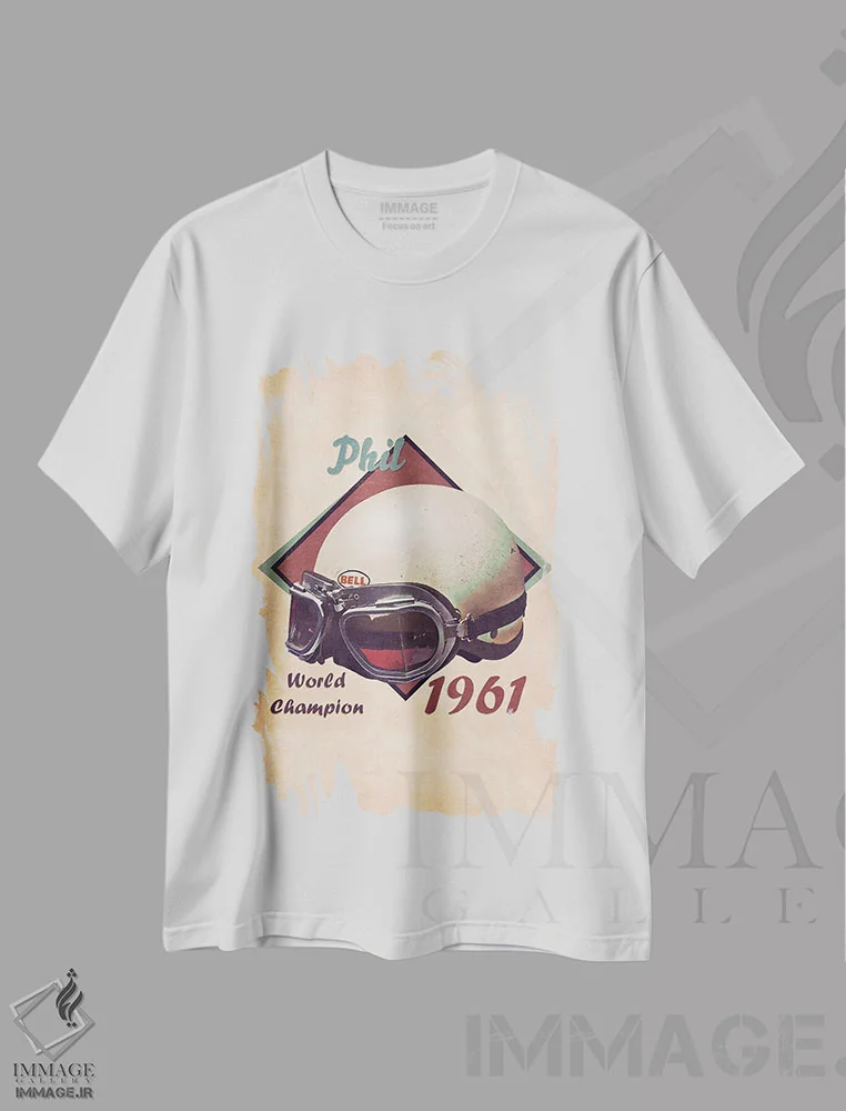 تیشرت سفید طرح دار کلاه ایمنی رتو فیل هیل، تزئینی اثر پاپ کالت پوسترز | immage.ir