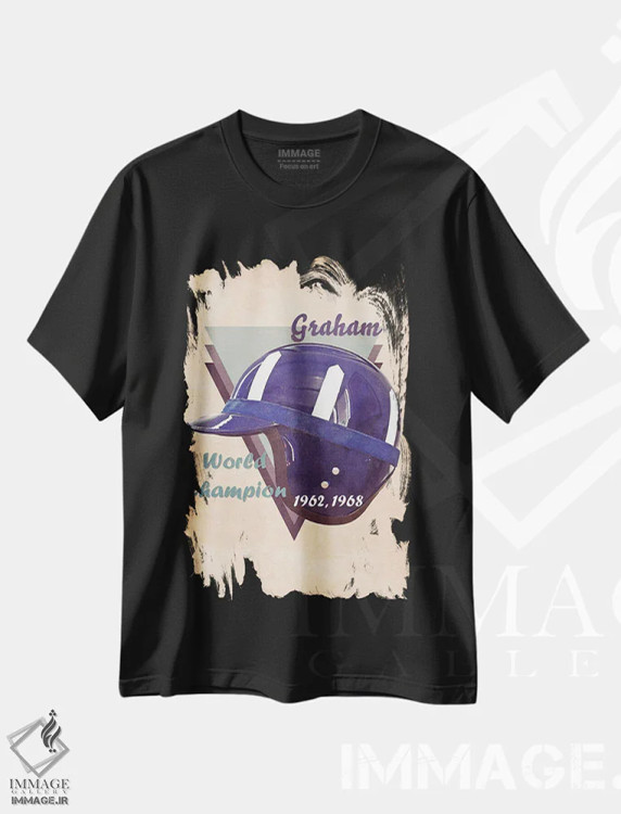 تیشرت مشکی طرح دار کلاه ایمنی رتو گراهام هیل، تزئینی اثر پاپ کالت پوسترز | immage.ir