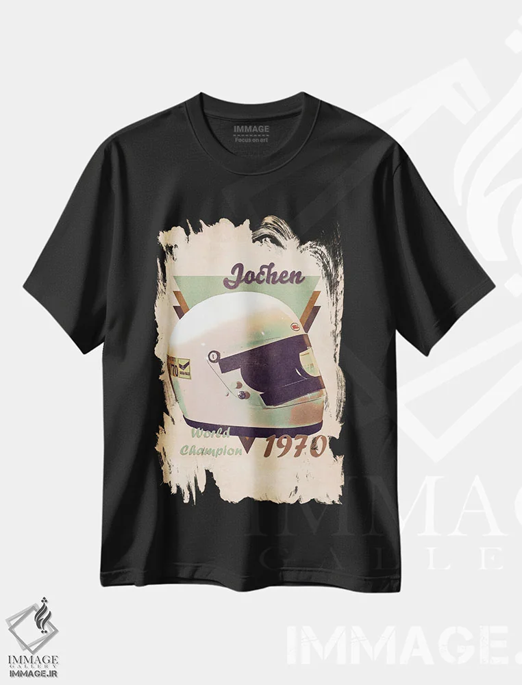 تیشرت مشکی طرح دار کلاه ایمنی رتو یوشن رینت، تزئینی اثر پاپ کالت پوسترز | فروشگاه ایماژ