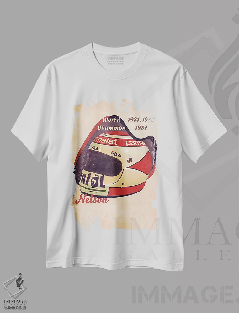 تیشرت سفید طرح دار کلاه ایمنی رتو نلسون پیکه، تزئینی اثر پاپ کالت پوسترز | فروشگاه ایماژ