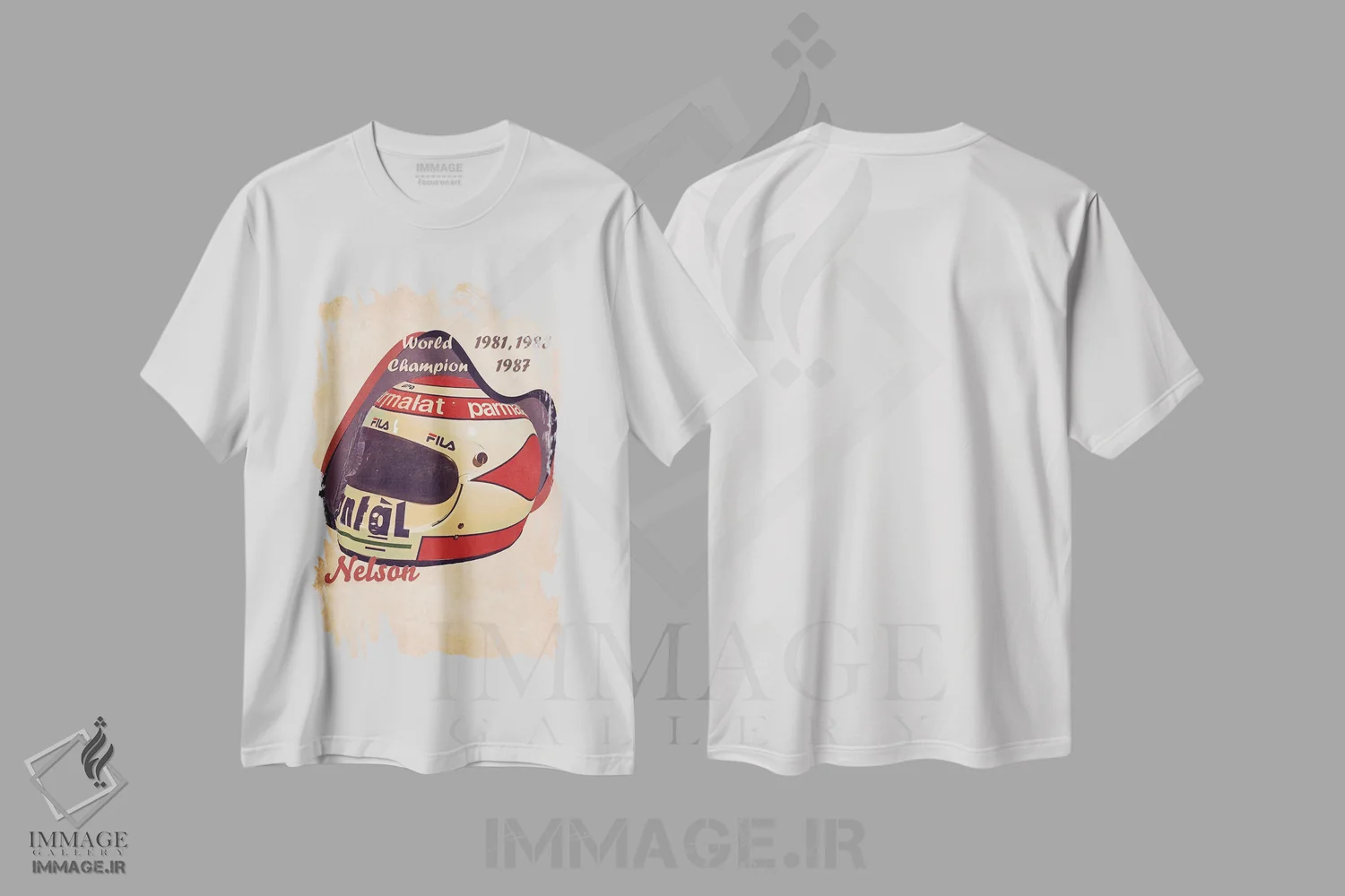 تیشرت سفید طرح دار کلاه ایمنی رتو نلسون پیکه، تزئینی اثر پاپ کالت پوسترز | فروشگاه ایماژ