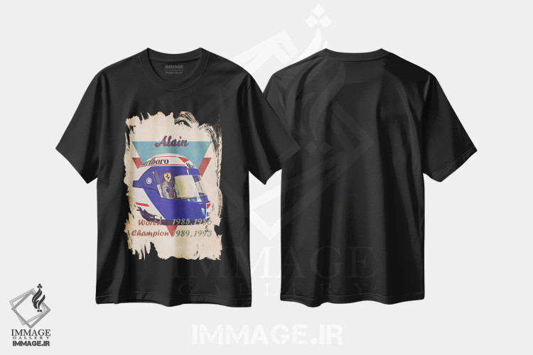 تیشرت مشکی طرح دار کلاه ایمنی رتو آلن پروست، تزئینی اثر پاپ کالت پوسترز | immage.ir